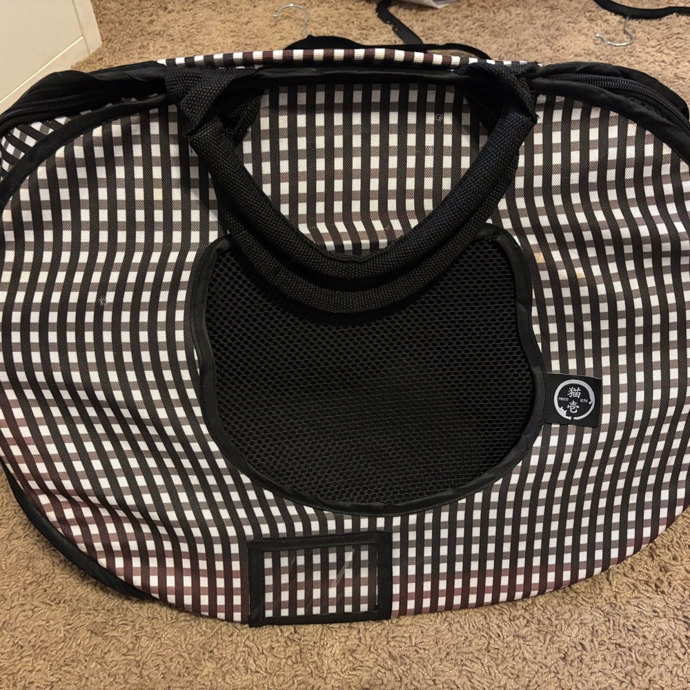 Pet Carrier with brown and White Plaid Design